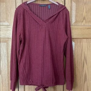 AnyBody Red Ribbed Tie Front Hoodie Size small